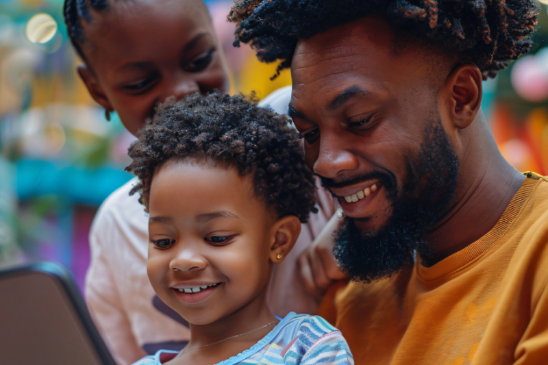 Família conectada usando tablet